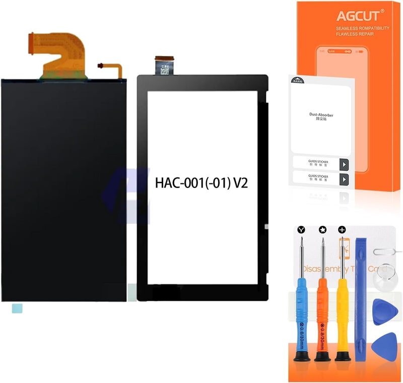 AGCUT for Nintendo Switch V2 Screen Replacement HAC-001(-01) LCD Display and Touch Digitizer Repair Part(HAC-001(-01),V2,Touch+LCD) - Image 1